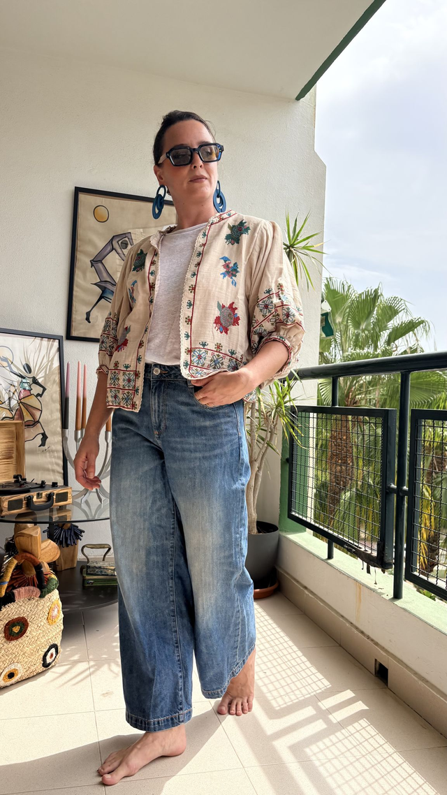 Chaqueta Bordada Punto  de cruz  Beige