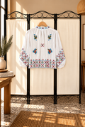 Chaqueta Bordada Punto de Cruz Blanca