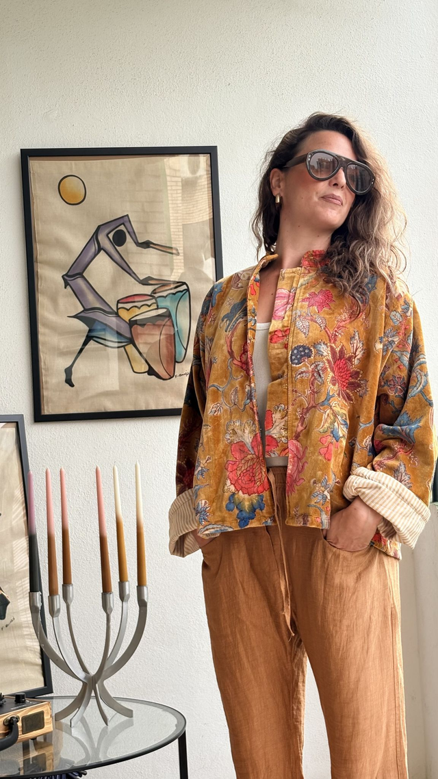Chaqueta de Terciopelo Estampada Mostaza