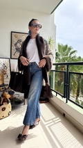 Kimono de Gasa y Terciopelo con Flecos de Seda