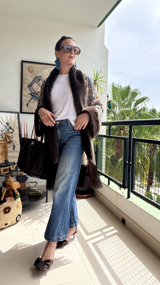 Kimono de Gasa y Terciopelo con Flecos de Seda