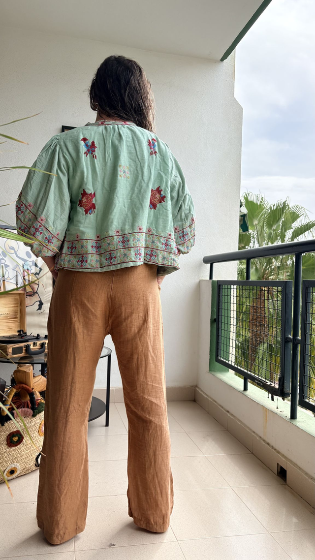 Chaqueta Bordada Punto de Cruz Menta