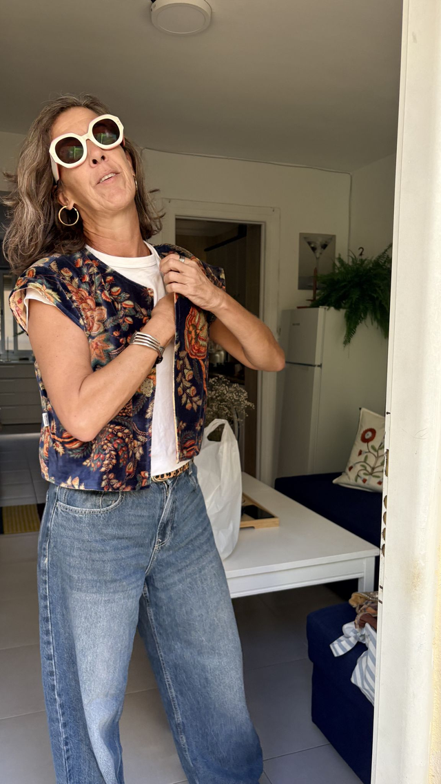 Chaleco Reversible de Terciopelo Estampado Floral