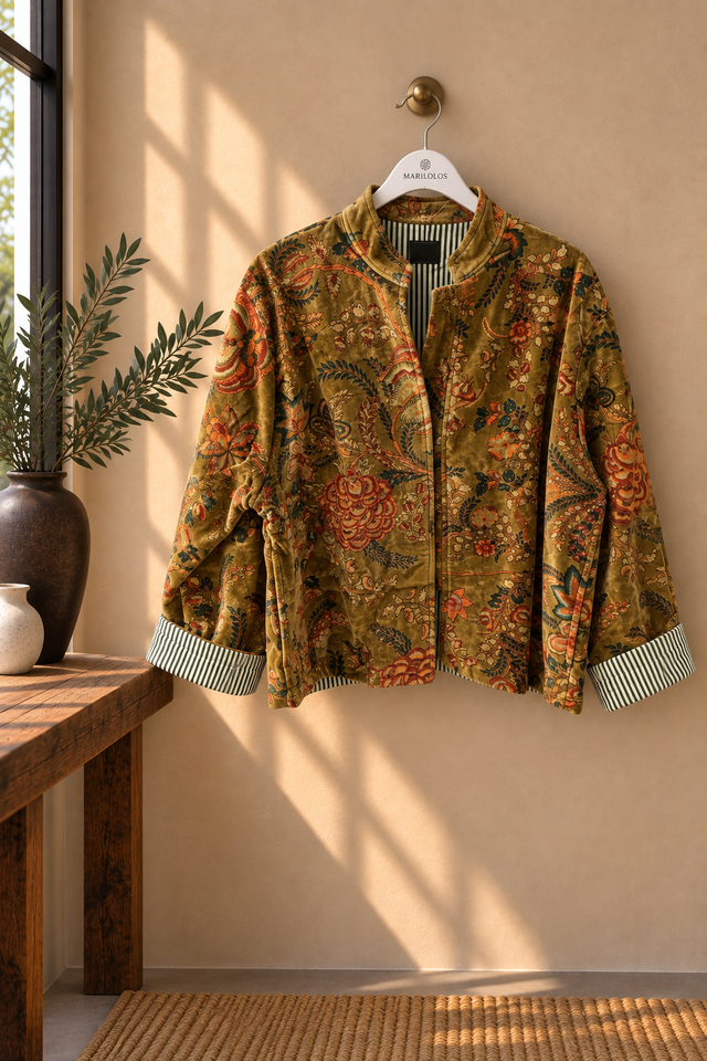 Chaqueta de Terciopelo Estampada Verde