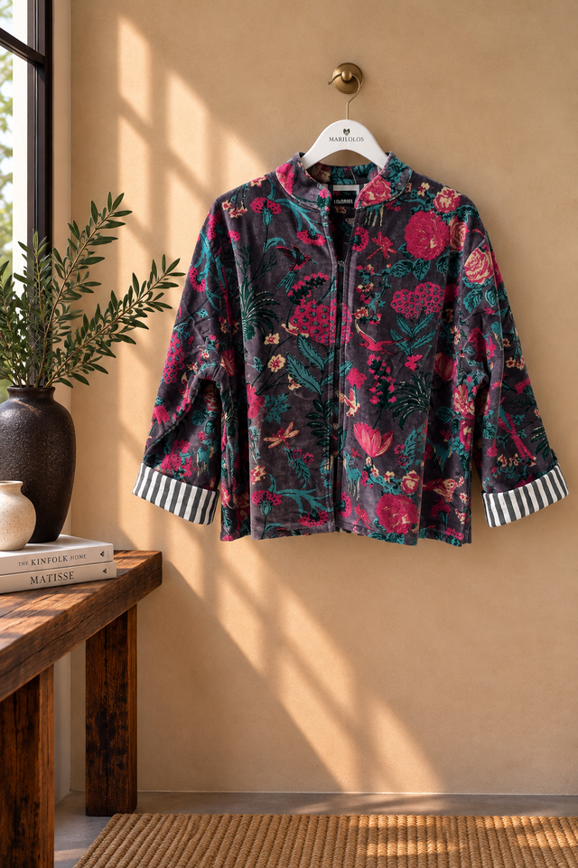 Chaqueta de Terciopelo Estampada Gris