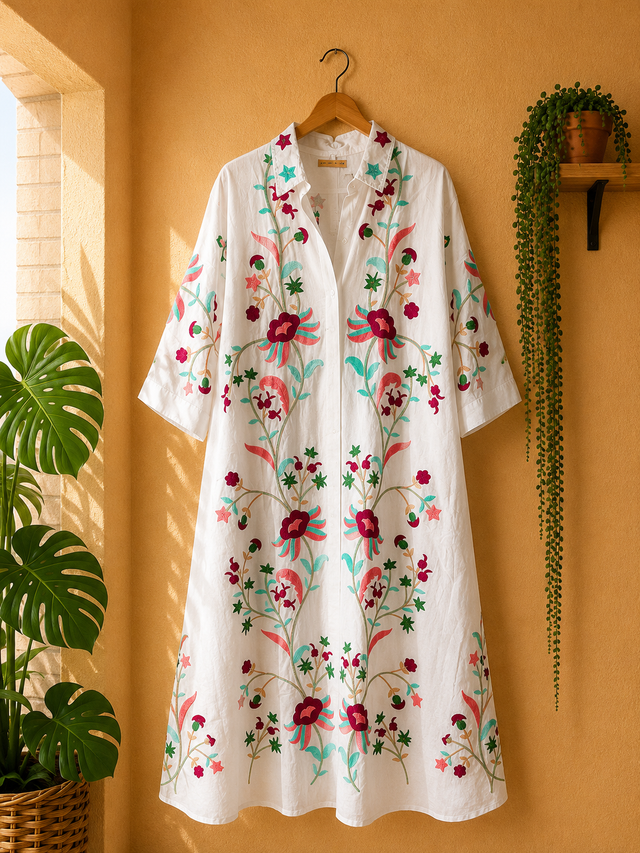 Vestido camisero bordado Poros
