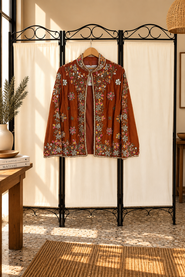 Chaqueta de Terciopelo Caldera Bordada en Pedrería
