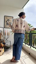 Chaqueta Bordada Punto  de cruz  Beige