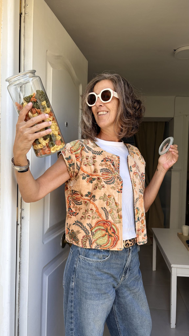 Chaleco Reversible de Terciopelo Estampado Floral