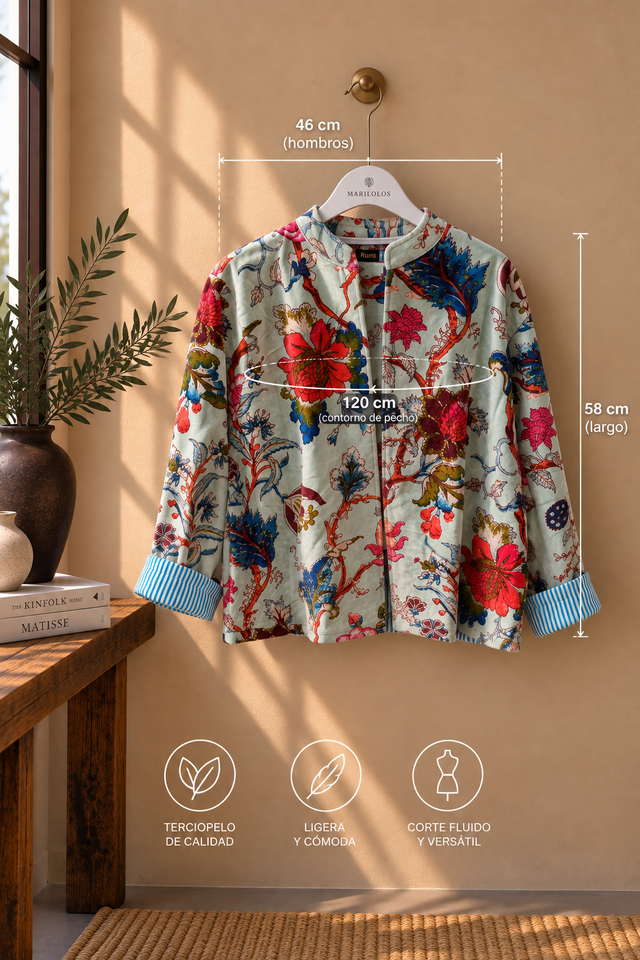 Chaqueta de Terciopelo Estampada Verde Agua