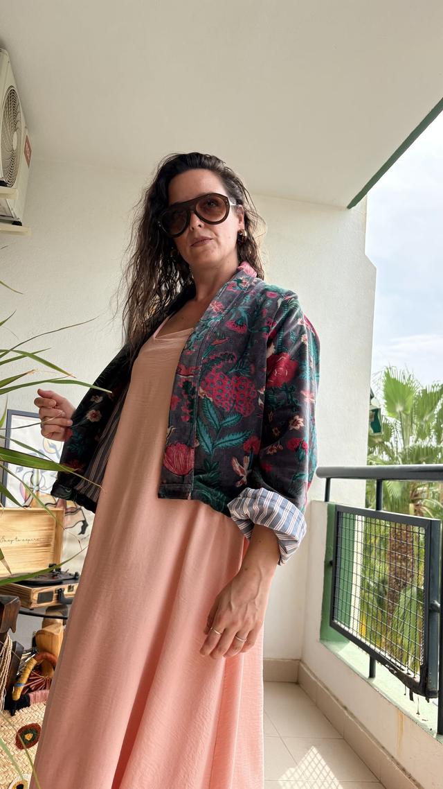 Chaqueta de Terciopelo Floral Alma Gris