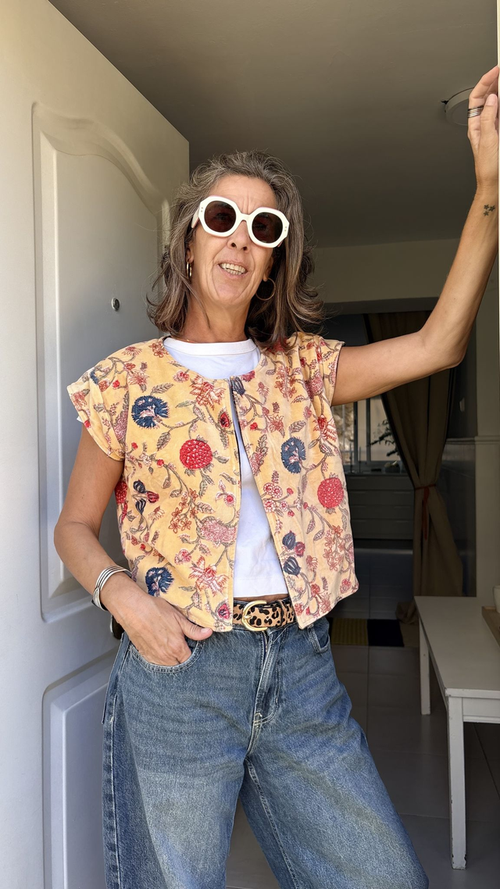 Chaleco Reversible de Terciopelo Estampado Floral