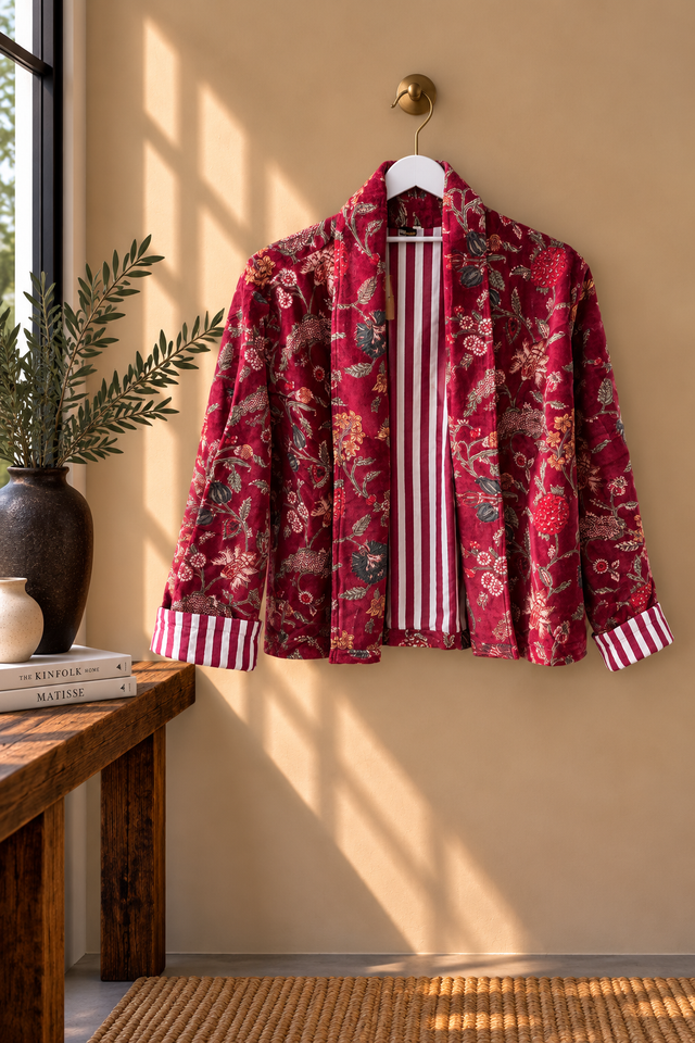 Chaqueta de Terciopelo Floral Alma Vino