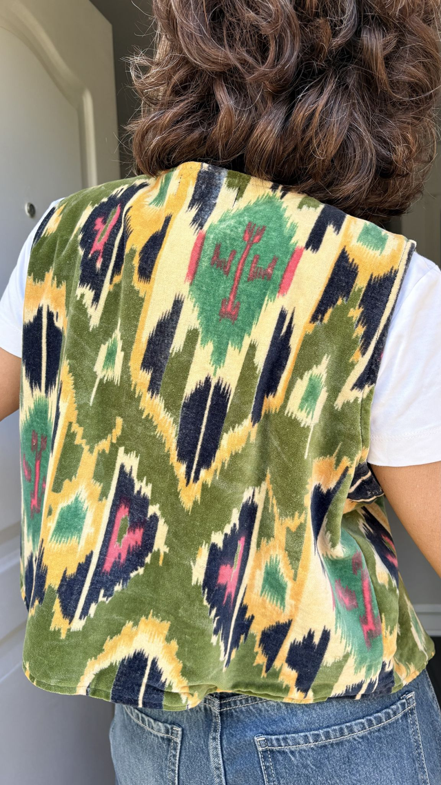 Chaleco Reversible de Terciopelo Estampado Floral