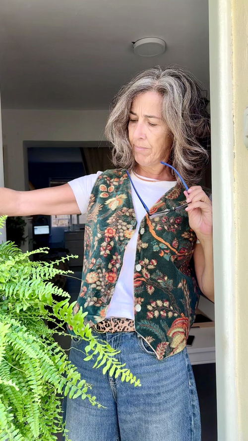 Chaleco Reversible de Terciopelo Estampado Floral