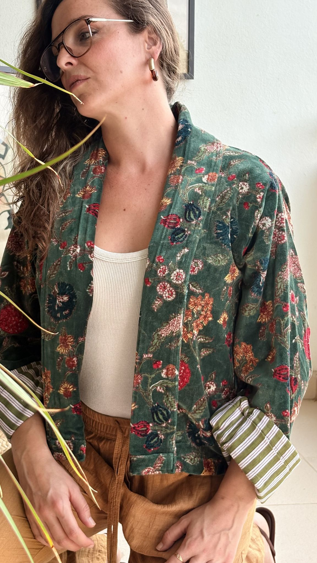 Chaqueta de Terciopelo Floral Alma Verde