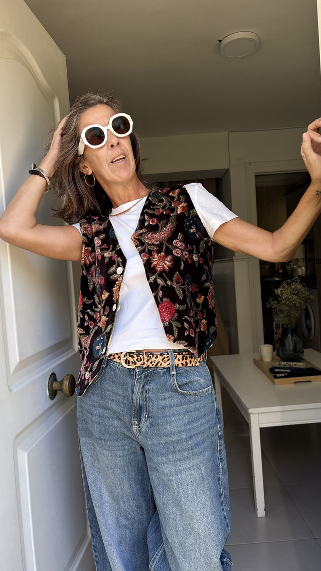 Chaleco Reversible de Terciopelo Estampado Floral