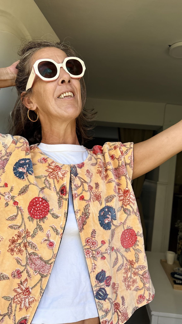 Chaleco Reversible de Terciopelo Estampado Floral