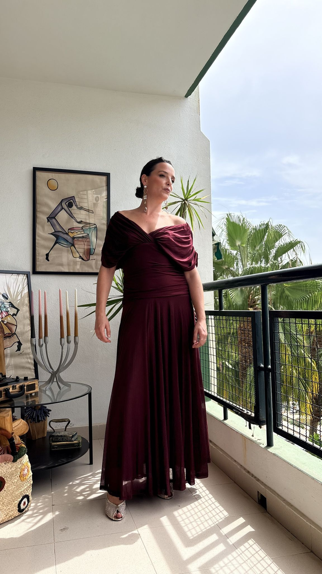 Vestido Largo de Gasa Drapeado
