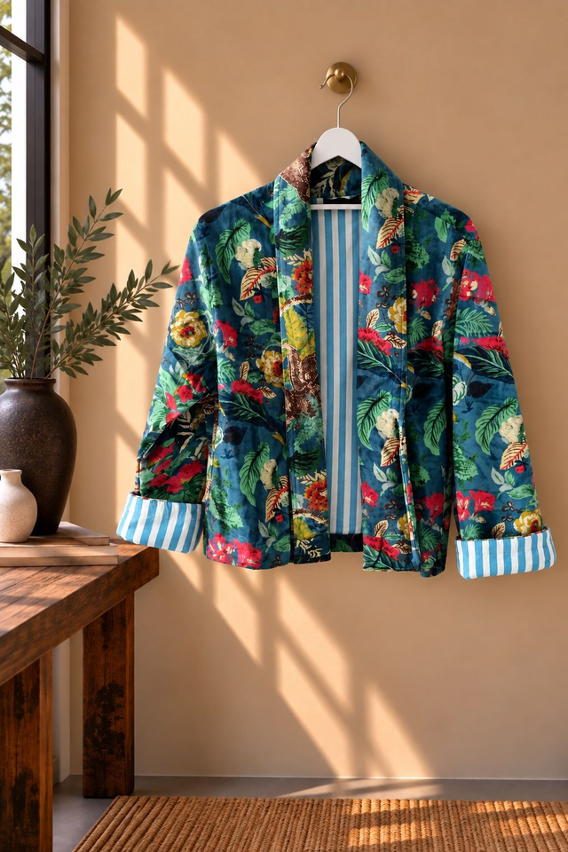 Chaqueta de Terciopelo Floral Alma Azul
