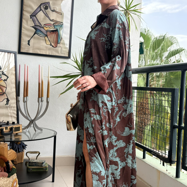 Vestido Camisero Largo Jacquard de Inspiración Japonesa