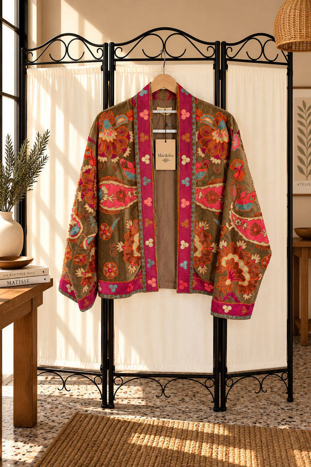 Chaqueta de Terciopelo Bordada en Hilo de Seda
