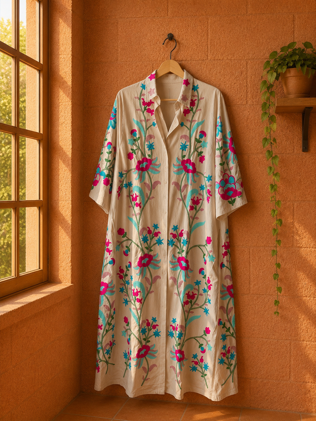 Vestido camisero bordado Poros