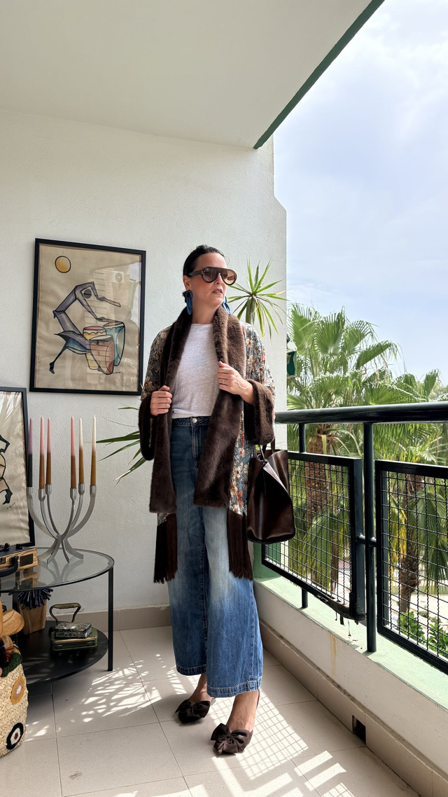 Kimono de Gasa y Terciopelo con Flecos de Seda