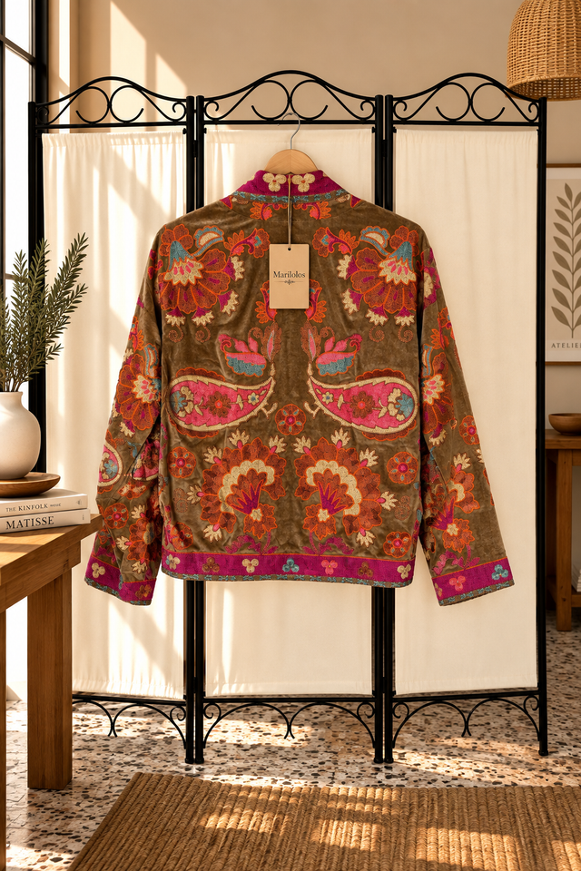Chaqueta de Terciopelo Bordada en Hilo de Seda