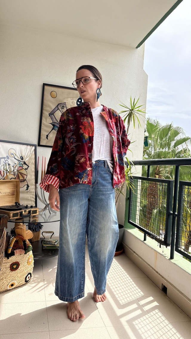 Chaqueta de Terciopelo Estampada Vino