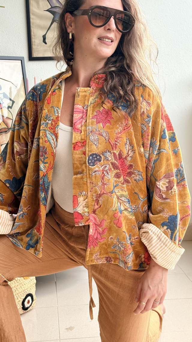 Chaqueta de Terciopelo Estampada Mostaza