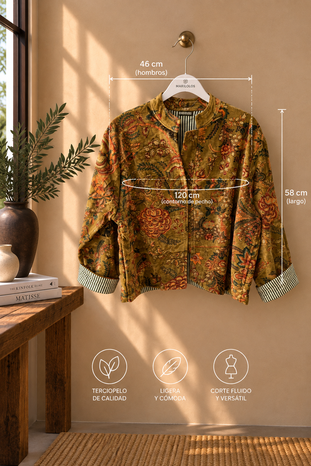 Chaqueta de Terciopelo Estampada Verde