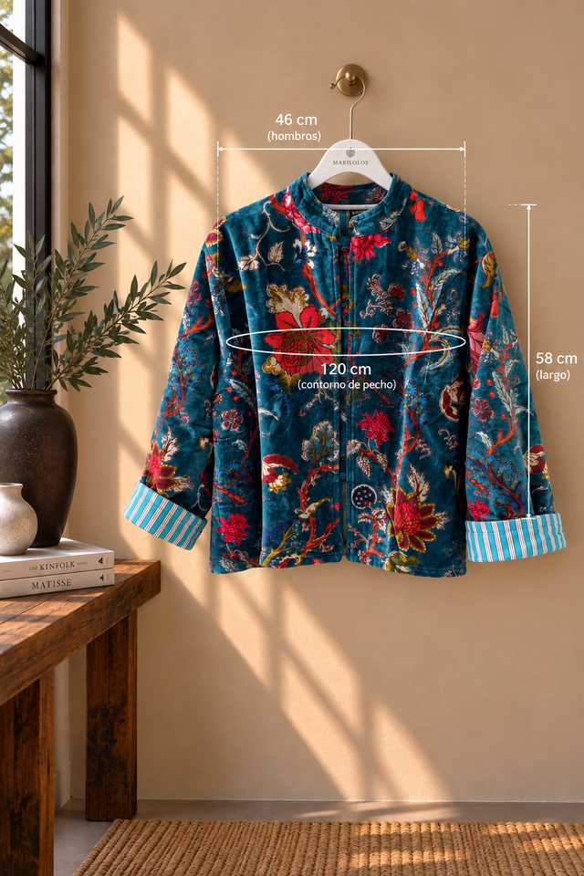 Chaqueta de Terciopelo Estampada Azul