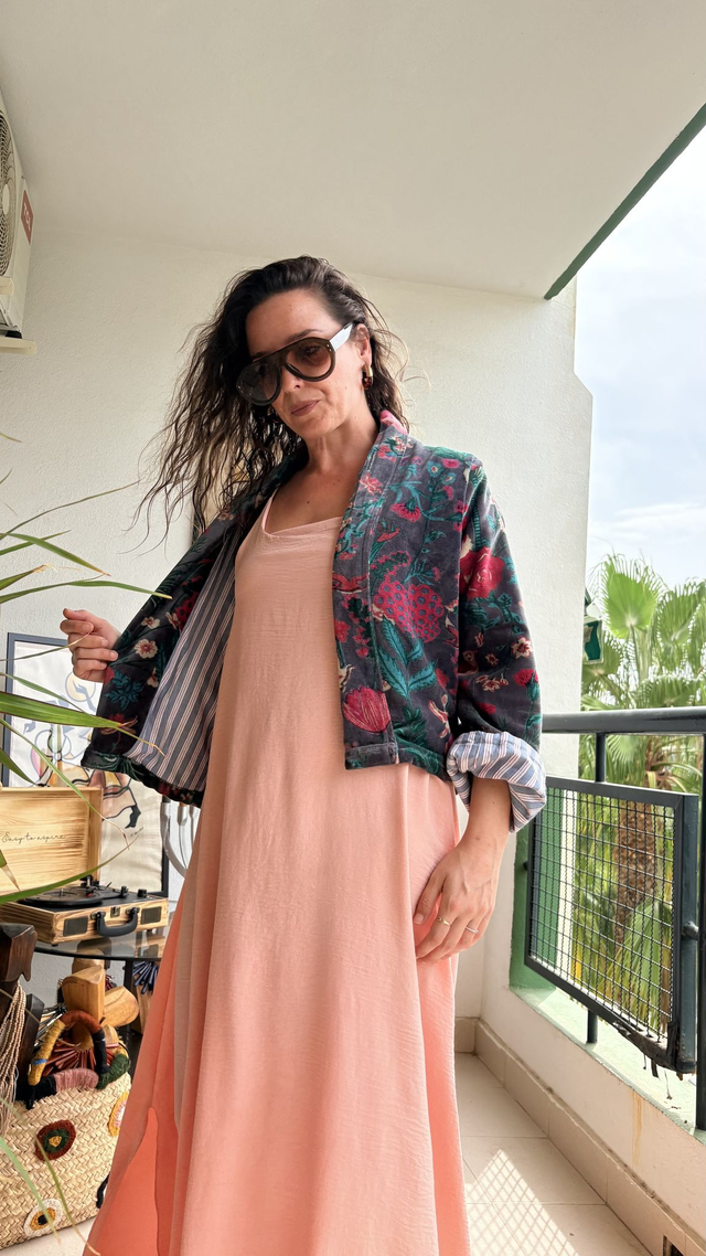 Chaqueta de Terciopelo Floral Alma Gris