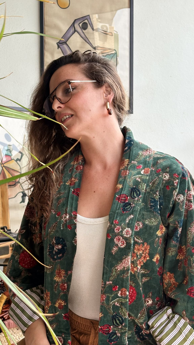 Chaqueta de Terciopelo Floral Alma Verde
