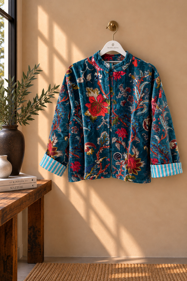 Chaqueta de Terciopelo Estampada Azul