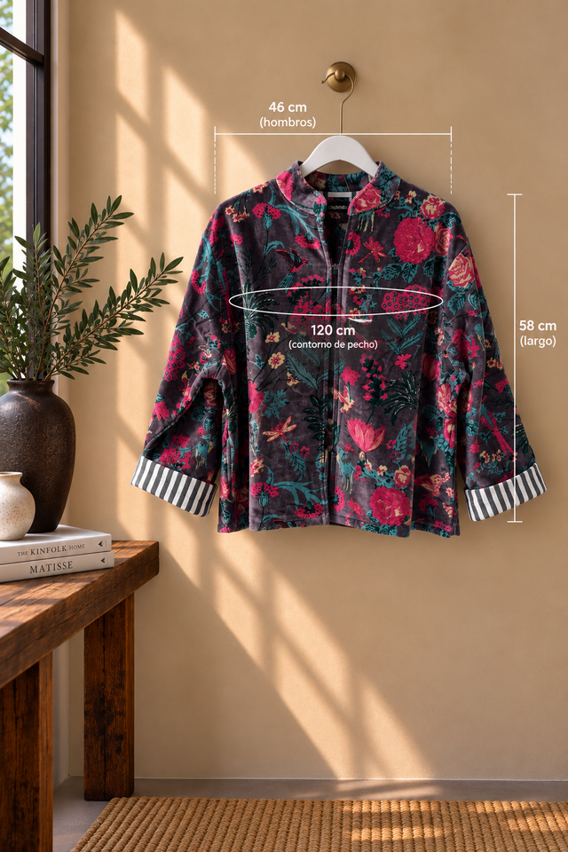Chaqueta de Terciopelo Estampada Gris