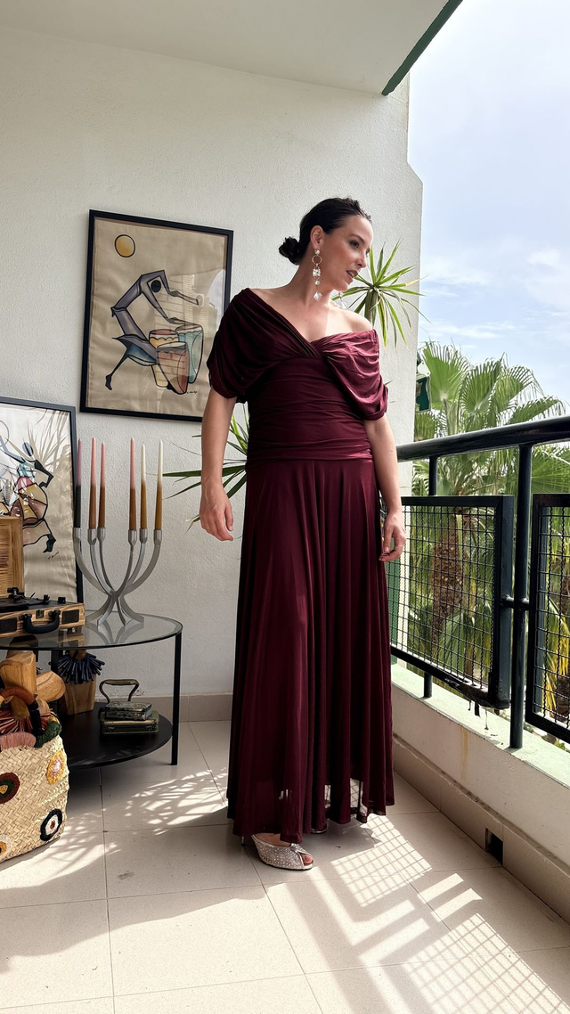 Vestido Largo de Gasa Drapeado