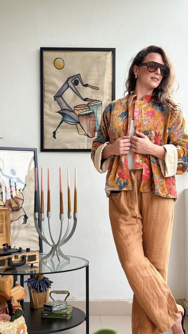 Chaqueta de Terciopelo Estampada Mostaza