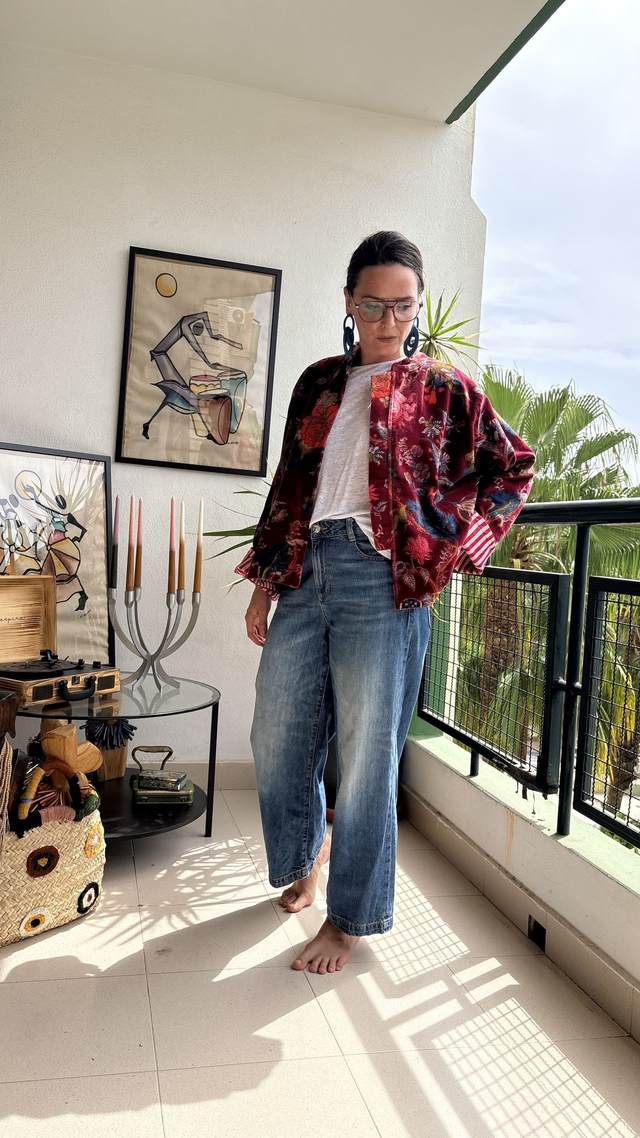 Chaqueta de Terciopelo Estampada Vino