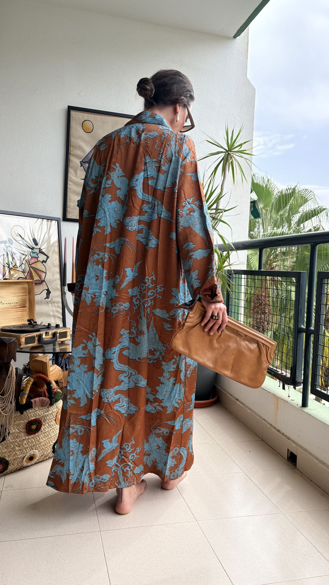 Vestido Camisero Largo Jacquard de Inspiración Japonesa