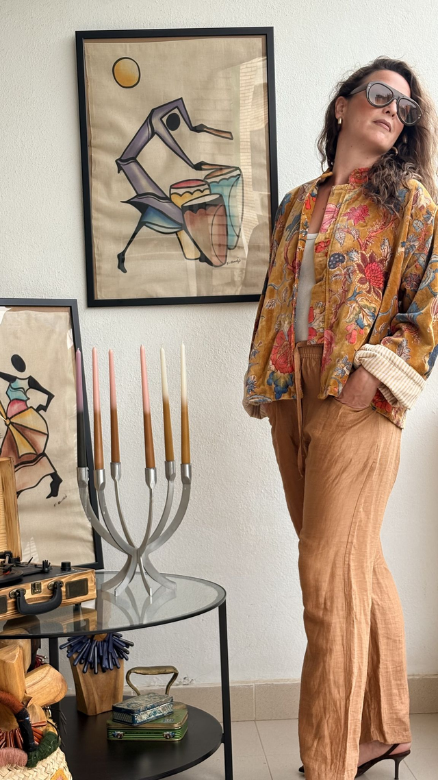 Chaqueta de Terciopelo Estampada Mostaza