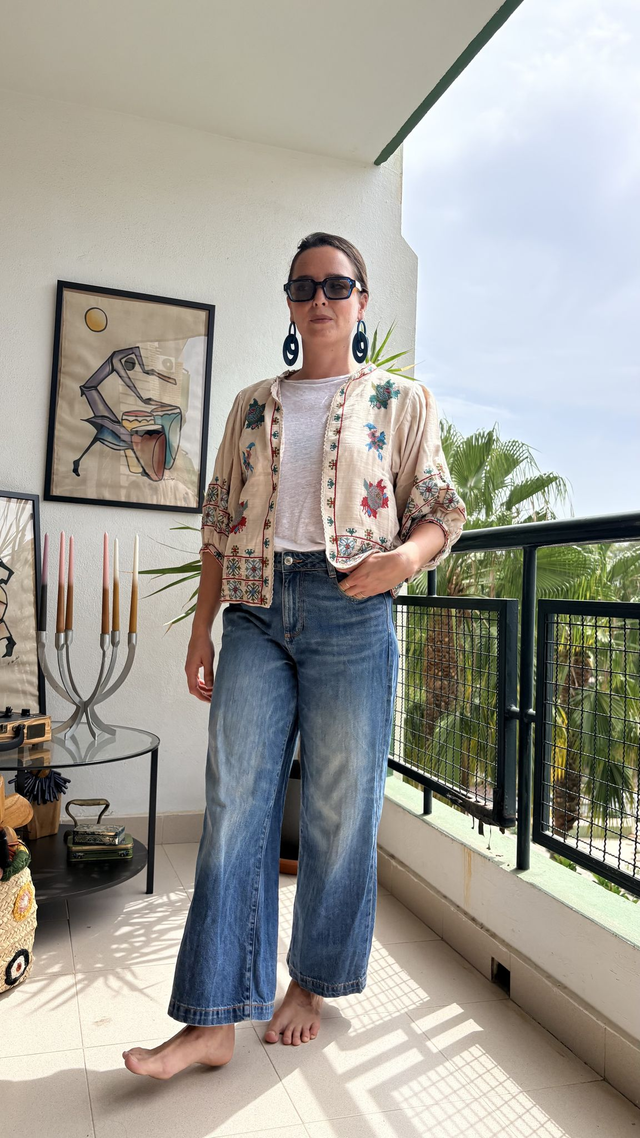 Chaqueta Bordada Punto  de cruz  Beige
