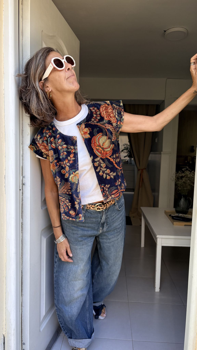 Chaleco Reversible de Terciopelo Estampado Floral